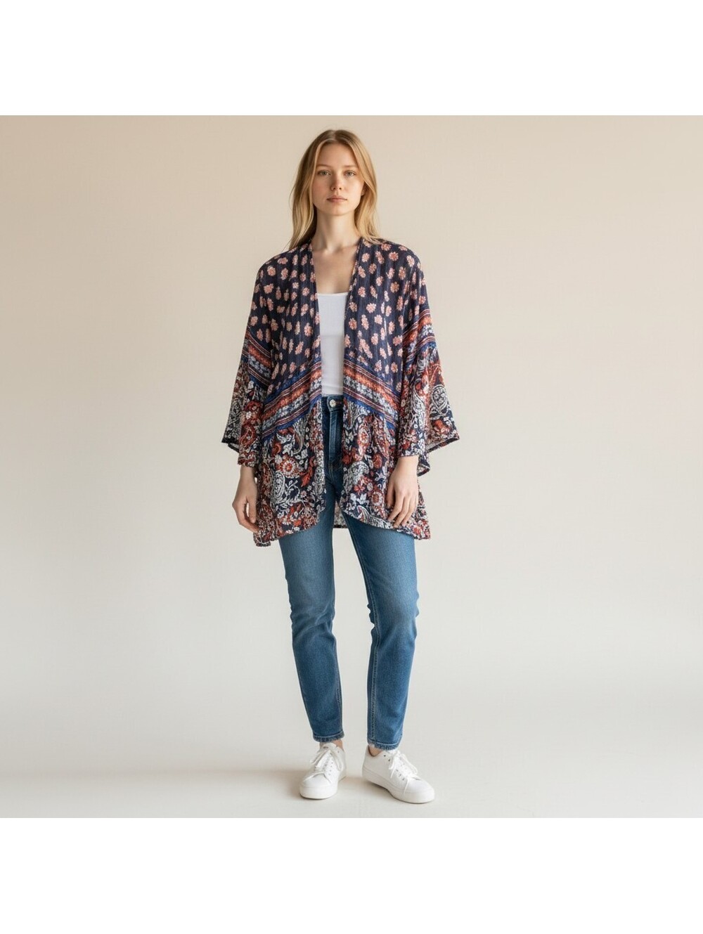 Xhilaration Top Women XS Blue Floral Long Sleeve Open Front Rayon Casual Stretch